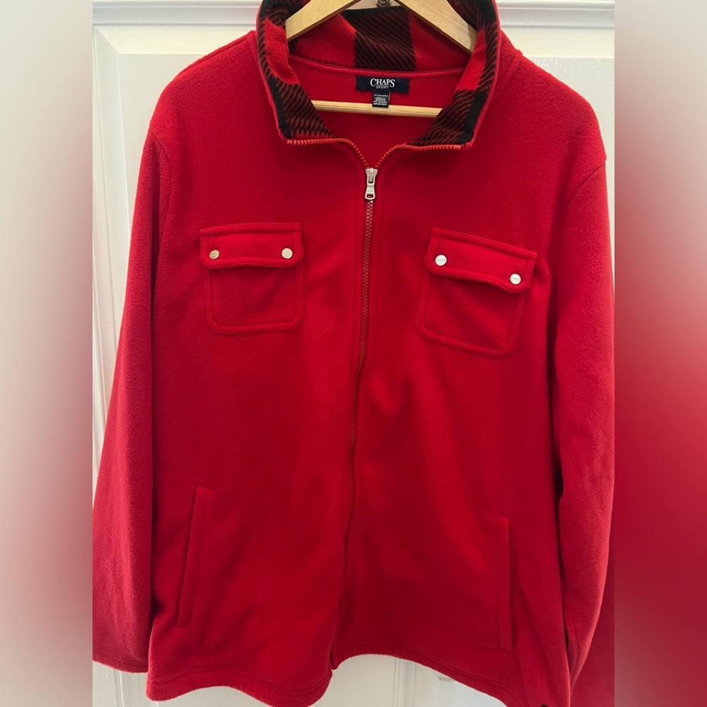 Chaps Sport Red with Black Plaid Accents Full Zip Fleece Soft Size 3X